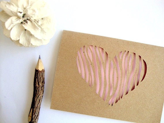 Woodgrain Heart Card - Pink Paper Cut Note