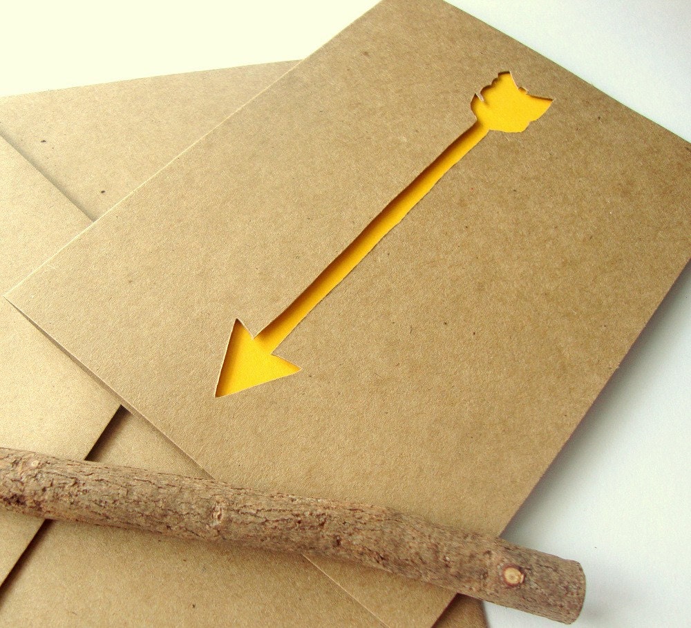 Arrow Note Card - Papercut in Mustard Yellow