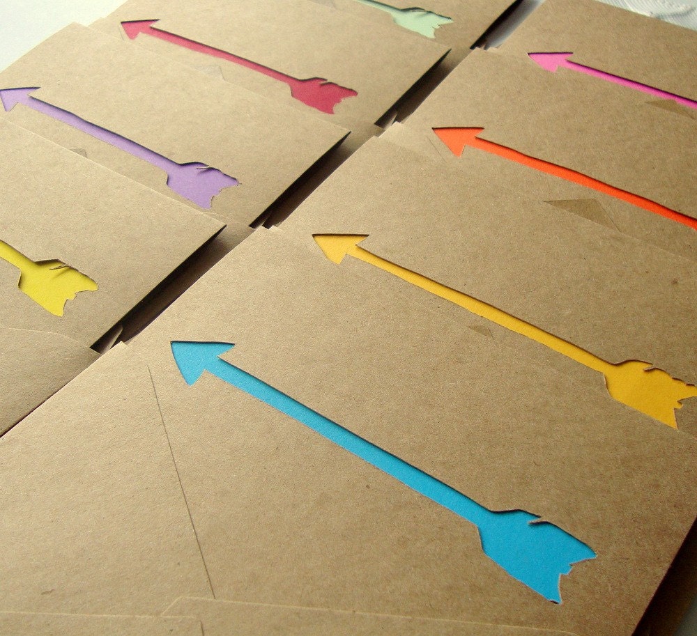 RESERVED Arrow Papercut Note Card Set - Rainbow