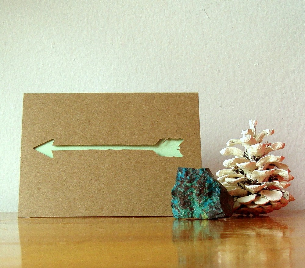 Mint arrow paper cut card - silhouette greeting
