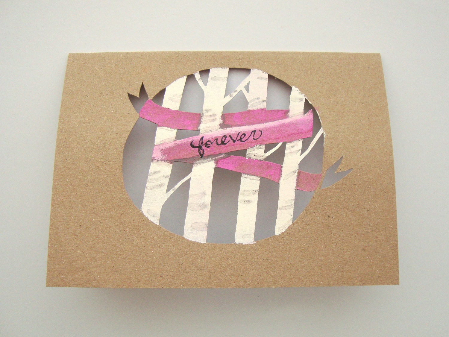 Forever Birch Forest Card - Painted Paper Cut Keepsake Card