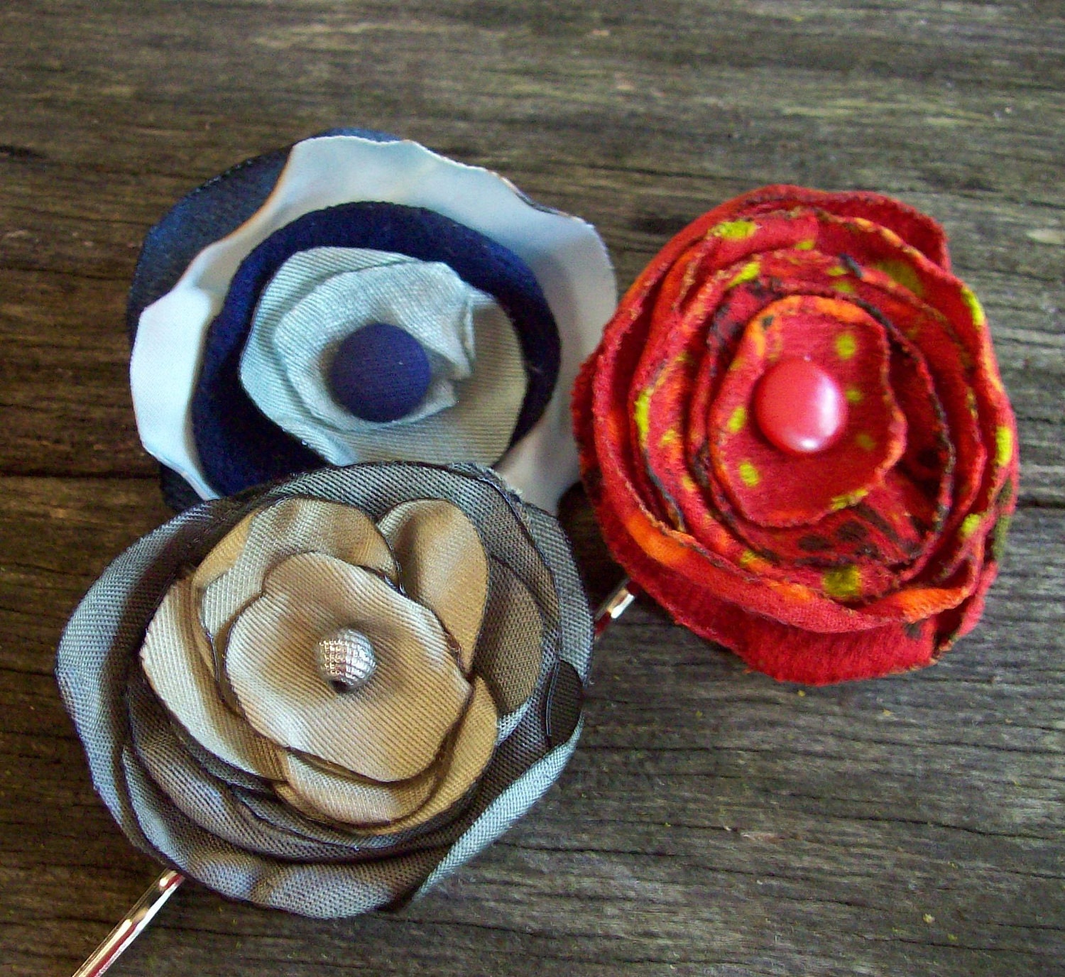 Trio of Floral Hairpins - Free Shipping