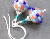 lampwork glass earrings bumpy bead terra cotta aqua purple beads- fiesta