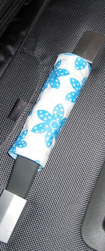 Blue Flower luggage handle wrap - white background