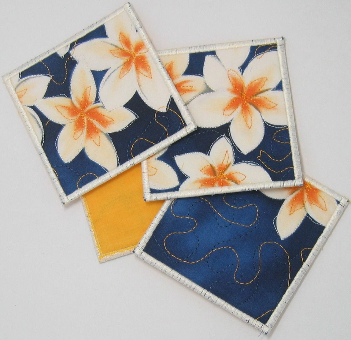 Frangipani coasters (set of 4 - white trim)