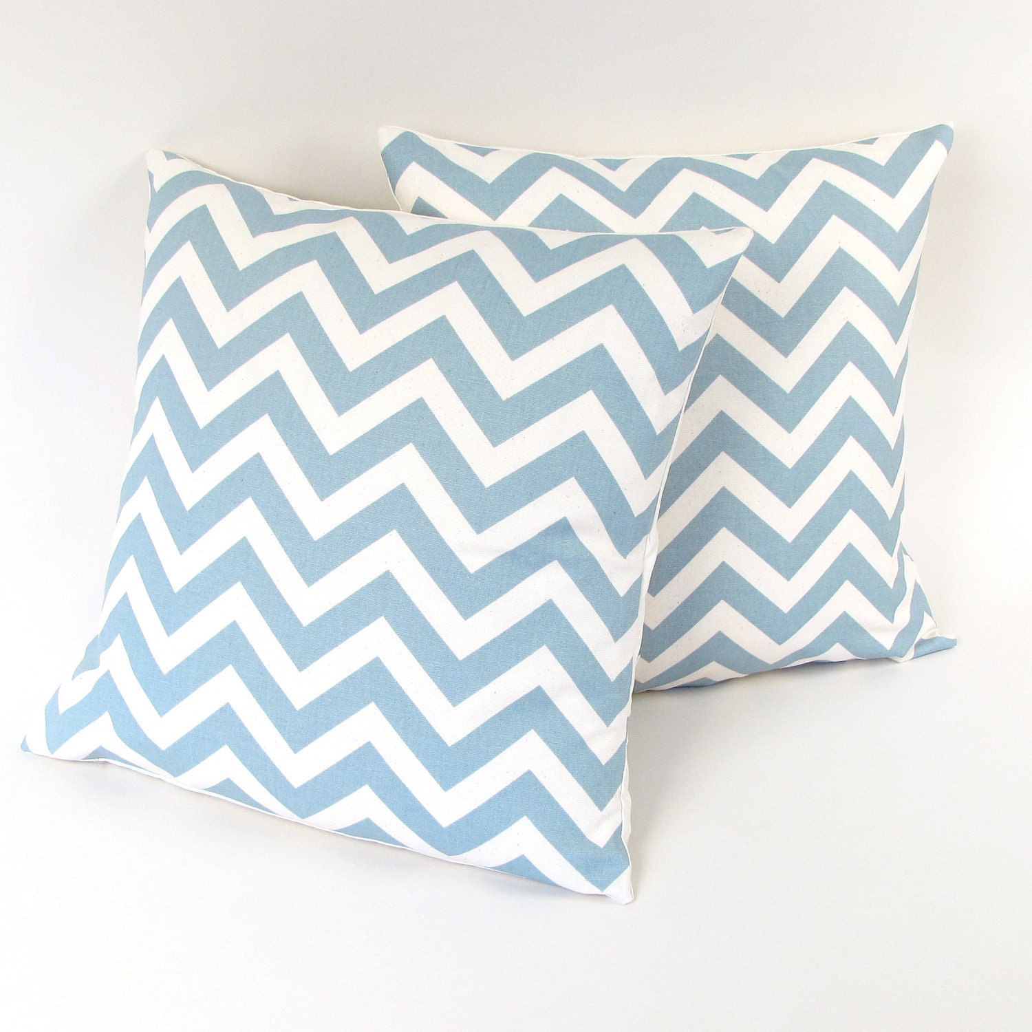 Chambray Blue and Ivory Chevron Stripe Pillow Covers Set of Two 18"