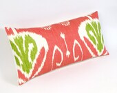 Pink and Green IKAT Linen Pillow Cover 12" by 24"