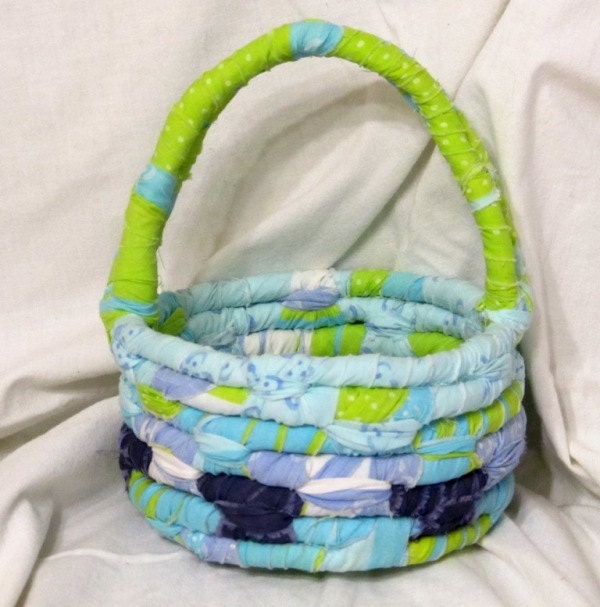 Basket with handle, purple, green and blue
