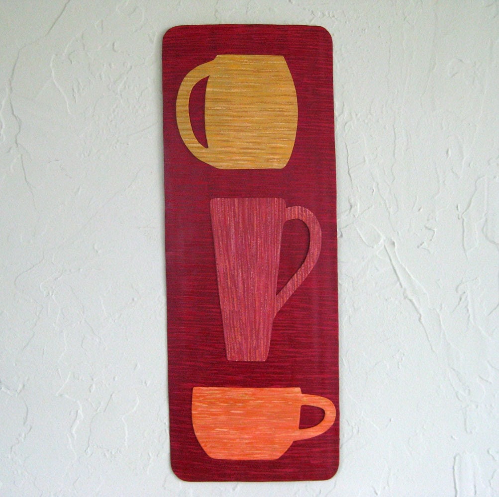 KItchen Art - Coffee Cafe handmade metal wall sculpture painted red orange