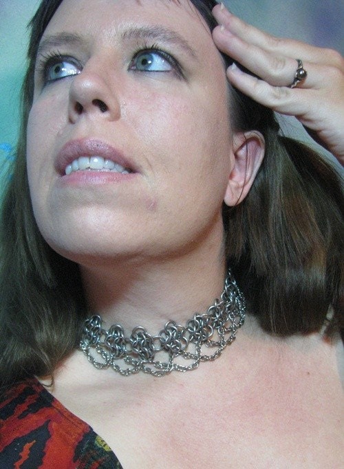 Flowerette Chainmail choker drape chainmaille necklace steampunk