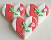 Heart with Rose  Cookie Favors - Heart Wedding Decorated Cookie Favors - Heart Cookies - 1 Dozen