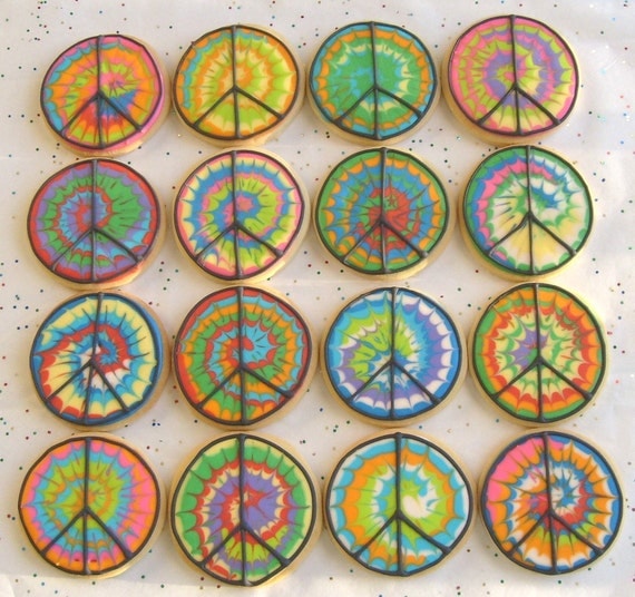 TYE DYE Peace Sign COOKIES - Tye Dye Decorated Cookies - Peace Sign Cookies - 1 Dozen