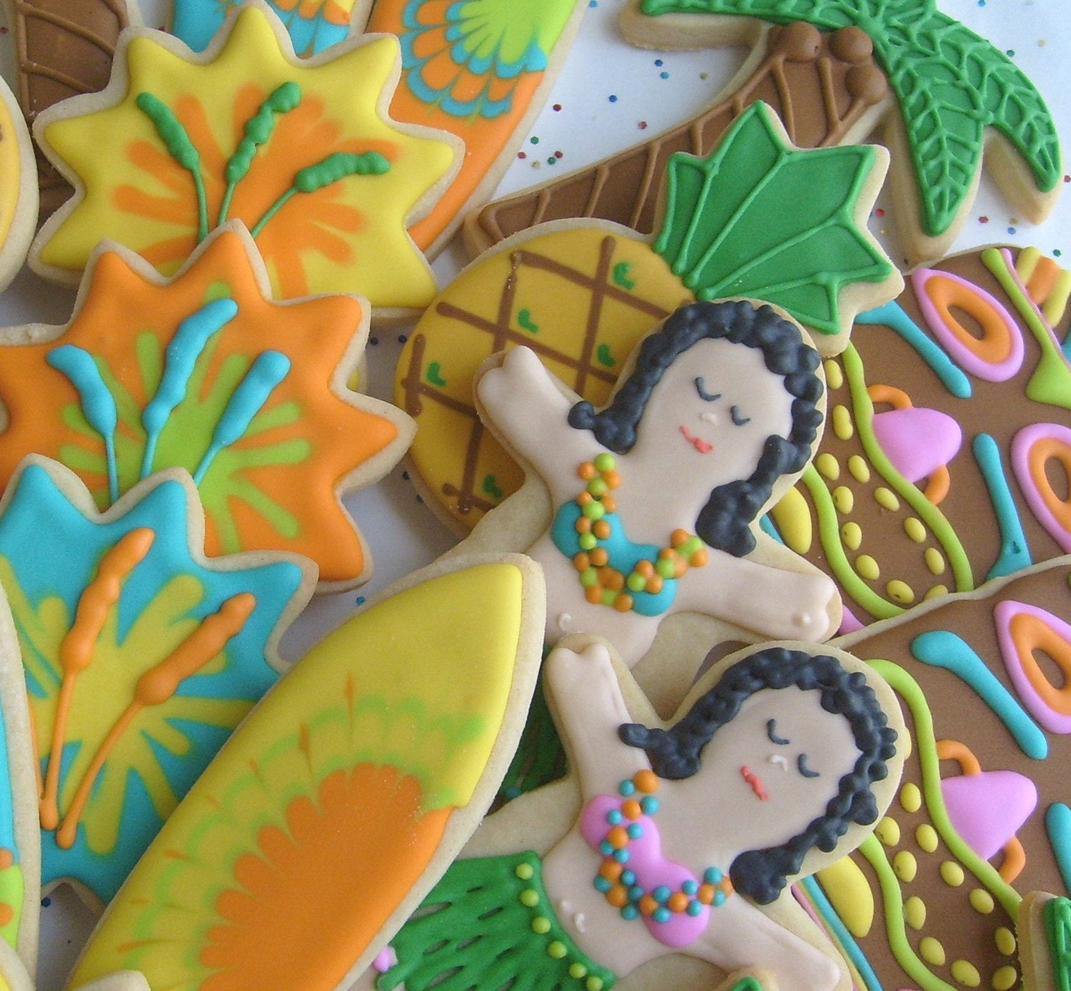 Deluxe Luau Party Cookies - Luau Cookie Favors - 2 Dozen Mix