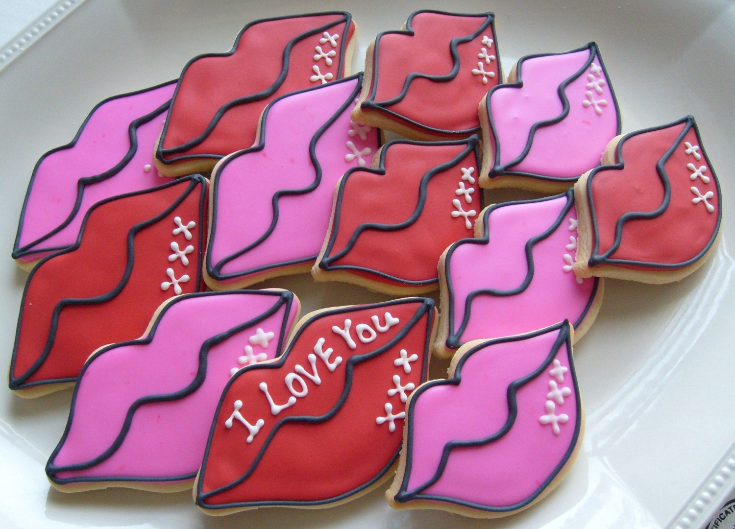 SMOOCHES - Lip Decorated Cookie Favors - Valentines Day Decorated Cookies - 1 Dozen
