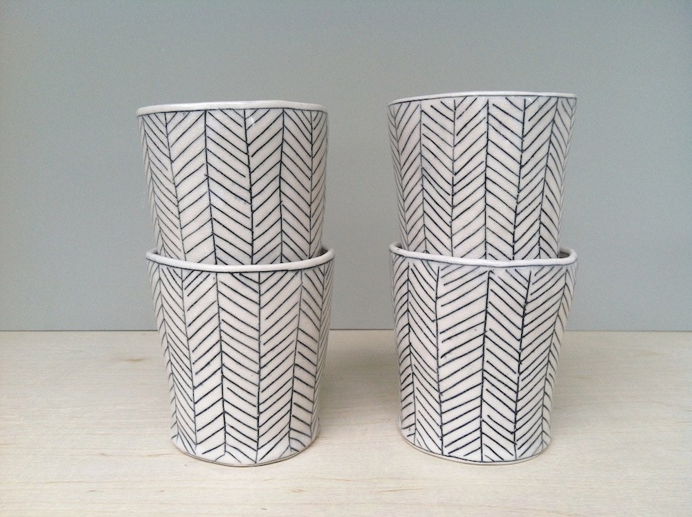 Herringbone Patterned Whiskey Cup in Black and White
