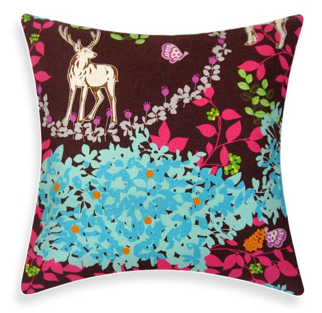 Brown Deer Pillow Cover - Japanese Echino Woodland Forest Brown