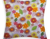 Pink / Orange / Yellow Pillow Cover - Whimsy Flowers Pink