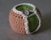 Handmade Crocheted Apple Cozy in Apricot and Off white