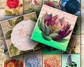 INSTANT DOWNLOAD Flowers and Roses on French Vintage Letter 2 inch squares - DigitalPerfection digital collage sheet 808