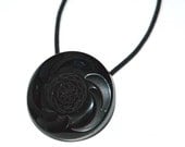 Ponytail Holder Hair Accessory - Vintage Bakelite Button Black
