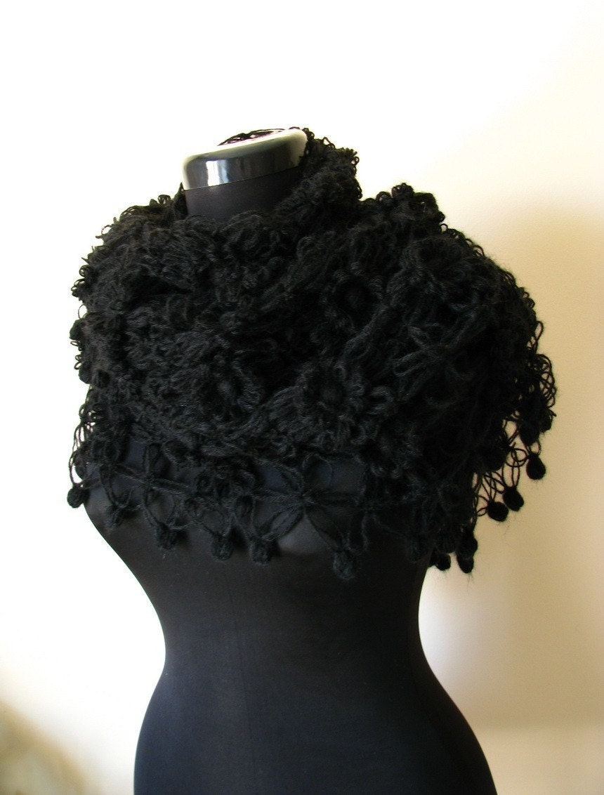 Black Flowered Mohair Triangle Shawl