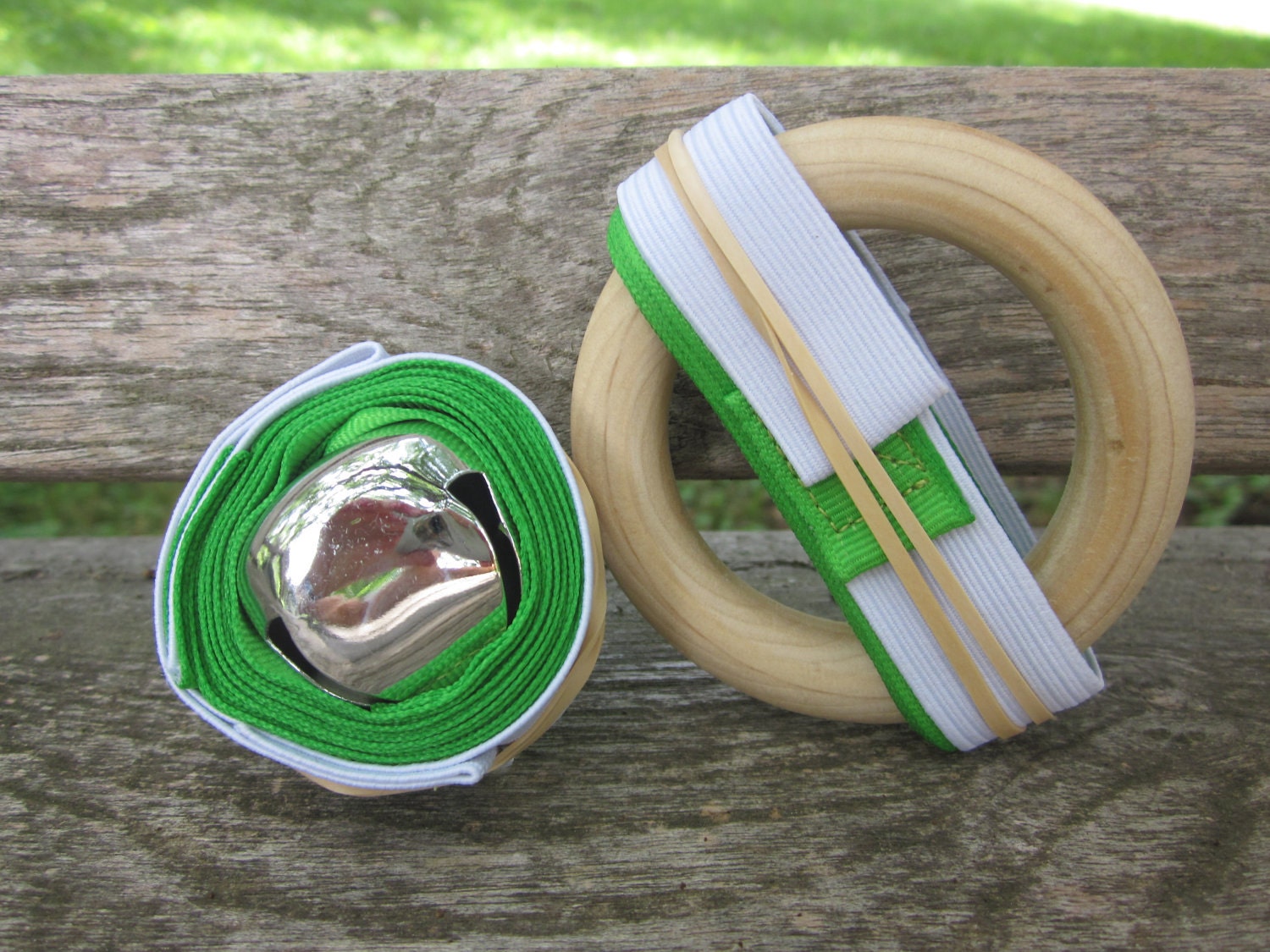 Gift Set of 2 Montessori Baby Mobiles in Lime Green (Bell and Ring)