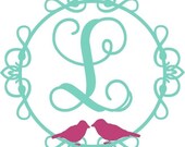Personalized Fancy Monogram Initial Circle with Birds Wall Decal Il_170x135