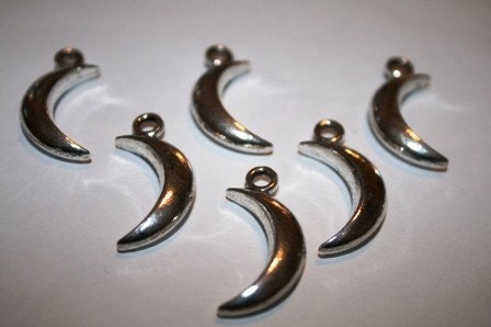 Crescent Moon Charms, Man on the Moon, Silver Pewter, 10 Pieces