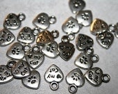 Cat Charms, Heart Shaped Charms, Stamped, "Love My Cat", Silver Pewter, 10mm, 10 Pieces