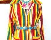 Mod... Bright Hollywood Pool Party..Retro Striped..movie star chic.....1960s ZIP w Pockets JACKET or POOL very