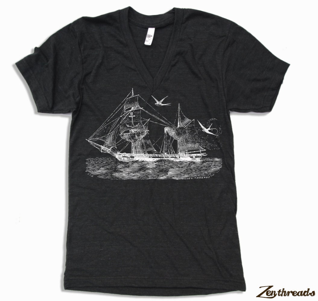 Unisex Vintage STEAMSHIP Tri Blend V Neck T Shirt american apparel XS  S  M  L (3 Color Options)
