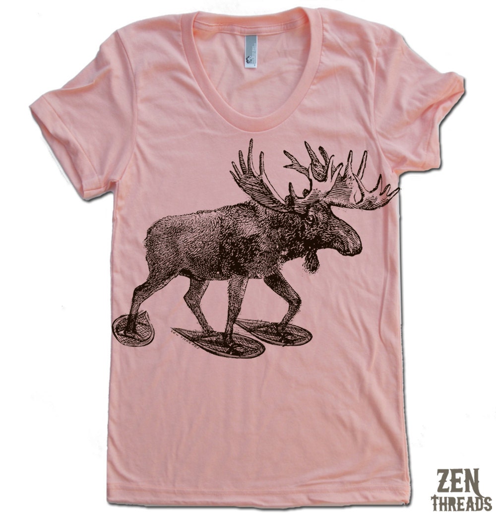 Womens MOOSE (in Snow Shoes) american apparel T Shirt S M L XL (16 Colors Available)