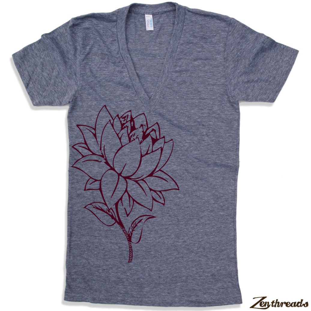 Unisex - LOTUS FLOWER Deep V-Neck american apparel T Shirt XS S M L (11 Colors Available)