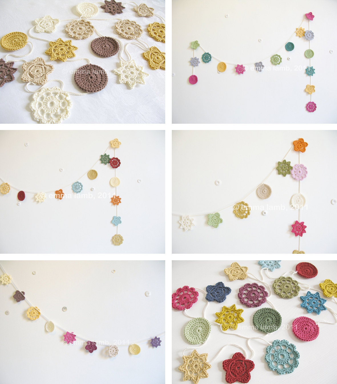 Wedding garland, floral bridal shower bunting, crochet flower garland - PICK YOUR PALETTE - customised item, by Emma Lamb