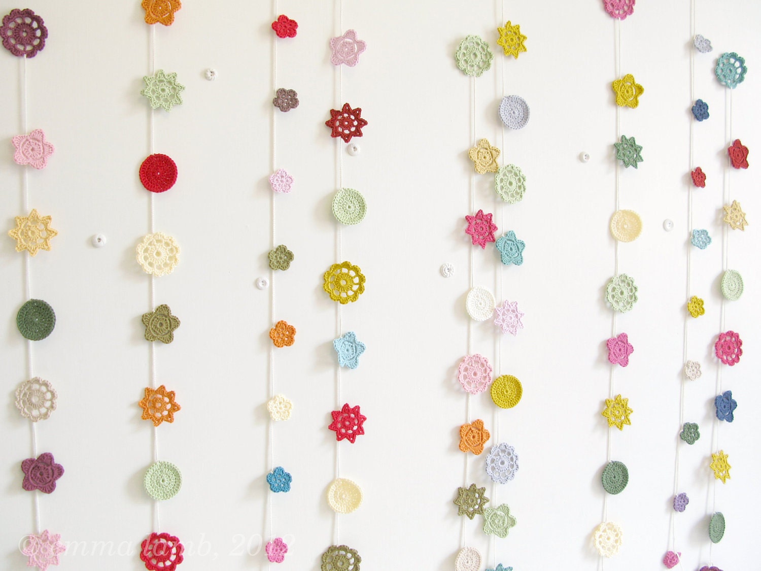 Wedding garland, floral bridal shower bunting, crochet flower garland - PICK YOUR PALETTE - customised item, by Emma Lamb