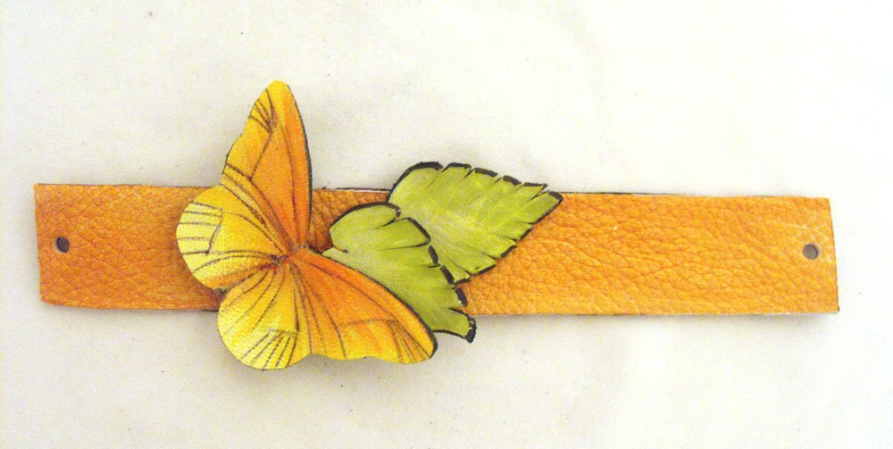 30% OFF SALE Leather bracelet with orange butterfly SALE