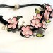 Flowers statement leather necklace sakura blossom