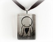 Graffiti Photo Jewelry - Bansky Inspired Street Art Pendant - Black and White Photography Necklace - Glass Tile Photo Pendant - "Sad Love"