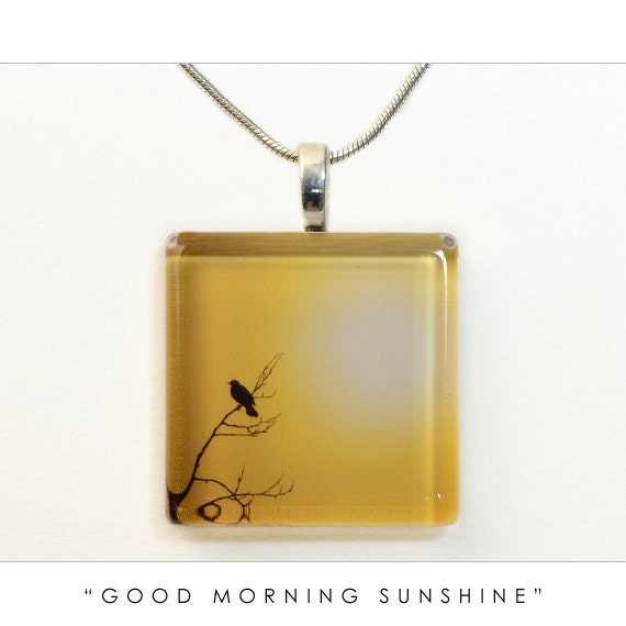 Black Bird Jewelry "Good Morning Sunshine" Bird Necklace, Bird Pendant, Photo Jewelry, Photo Necklace, Glass Tile Photo Pendant, Art Jewelry