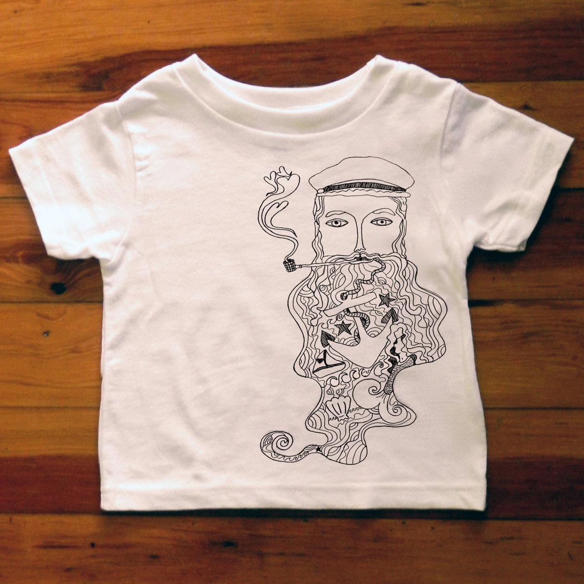Salty Sea Captain, Gray Line Drawing Toddler T Shirt From TrulySanctuary, Great Birthday Gift Or Party Favor Ocean, Beach