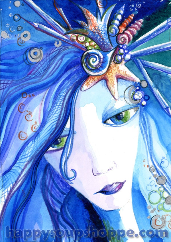 Blue Winter Mermaid Giclee Art Print