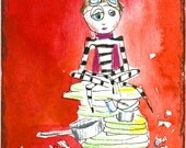 SuperHero of the Dishes colorful art print giclee red striped