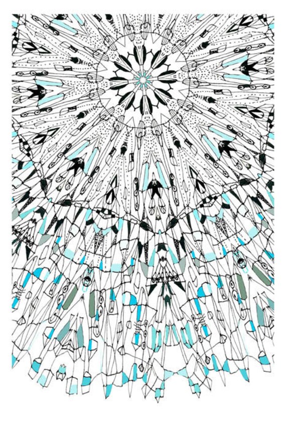 Oslo 74 - drawing print abstract art print blue art print giclee art print vintage design linear art design