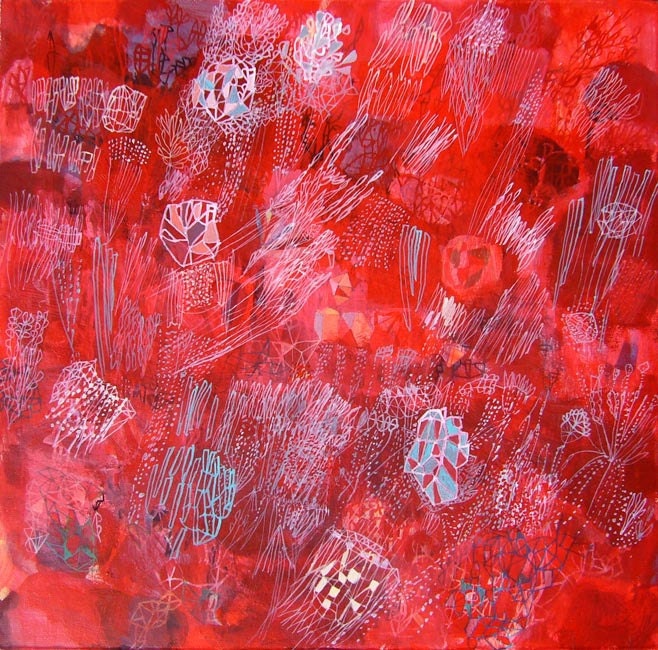 Red Nova Star - home and garden linear painting red painting abstract painting Lotus art original design
