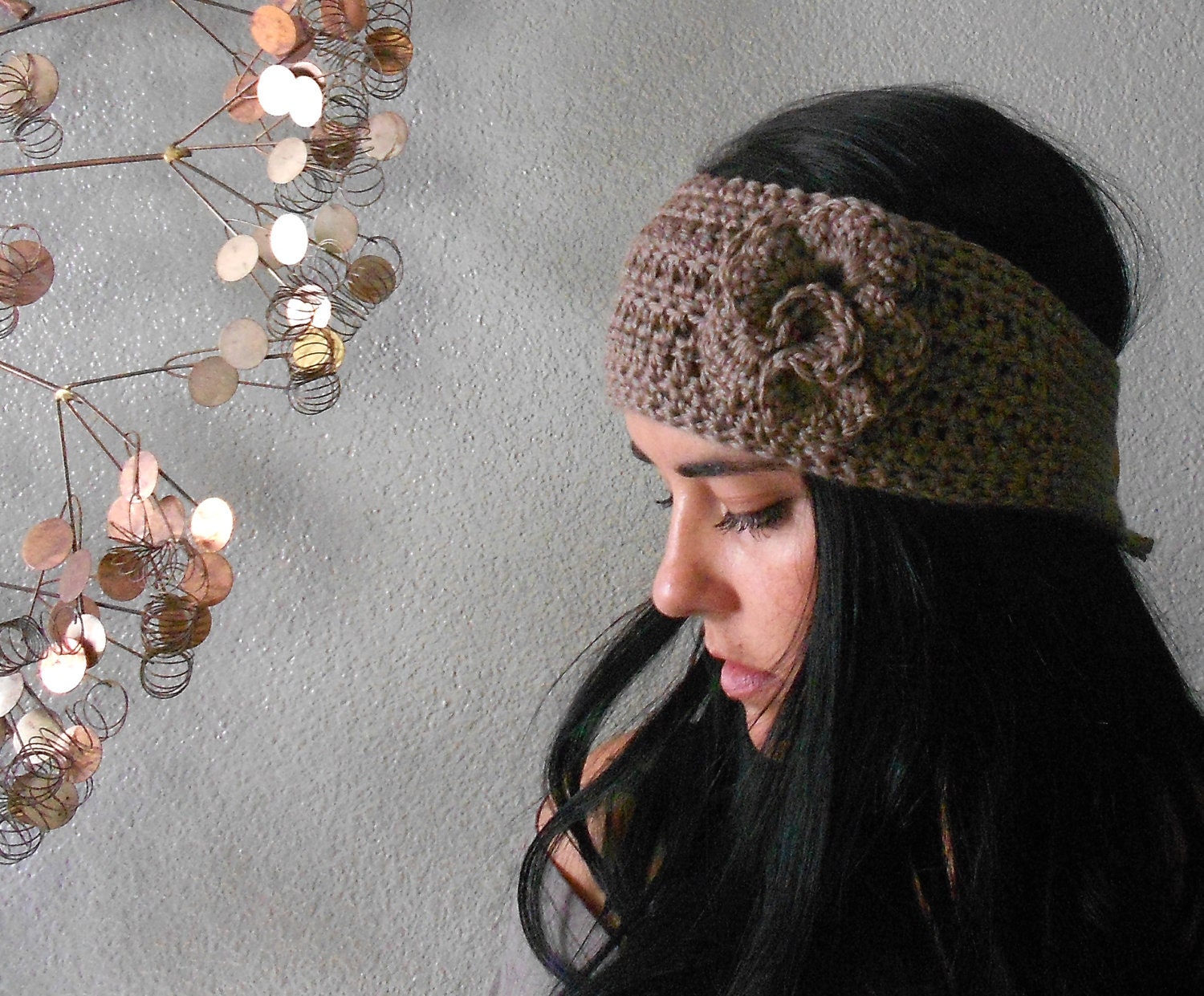 crochet flower headband w/ button closure . vegan . PICK YOUR COLOR .