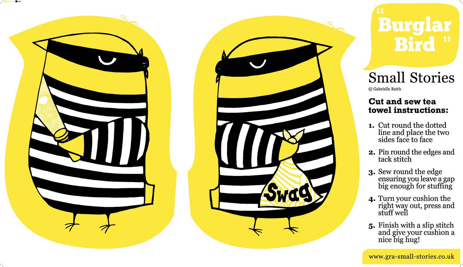 SALE - Burglar bird cut and sew tea towel