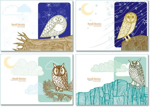 SALE - Owl Cards (set of 4) By Gabrielle Reith