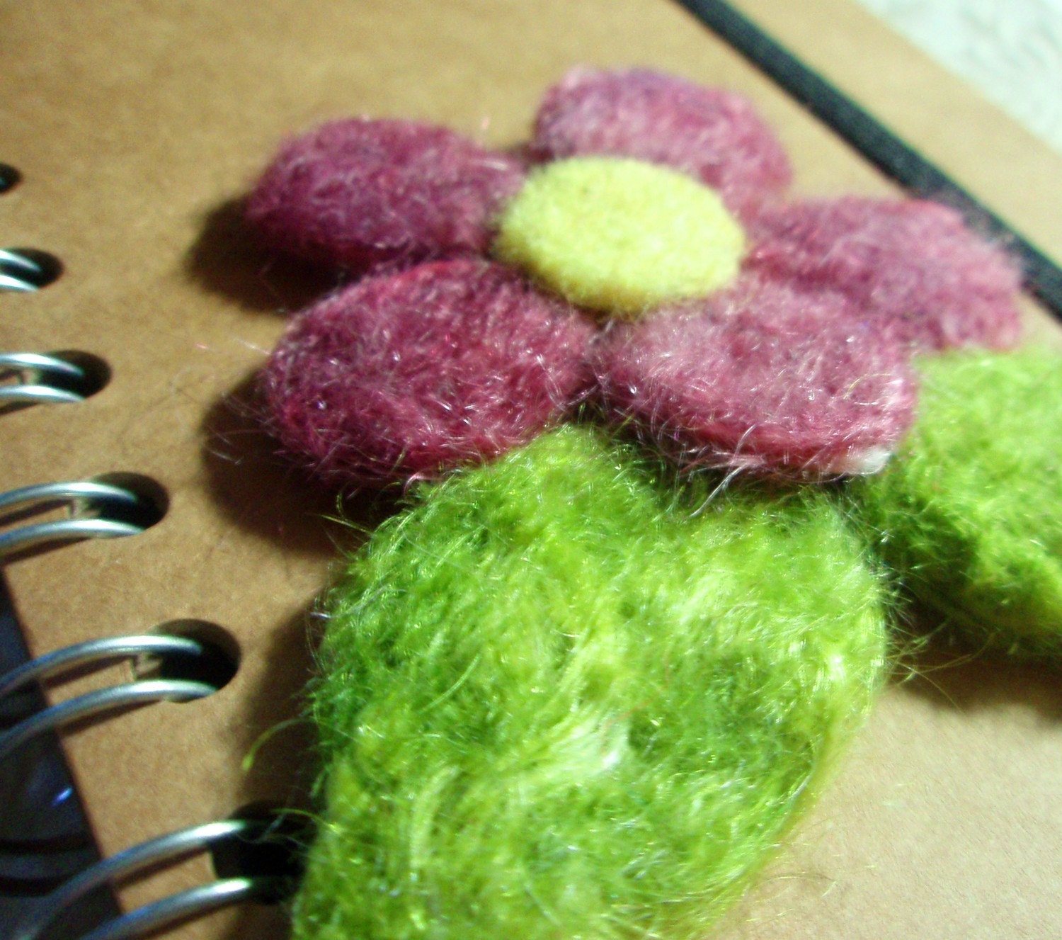 Medium Needle Felted Blank Book -- Pink Flower