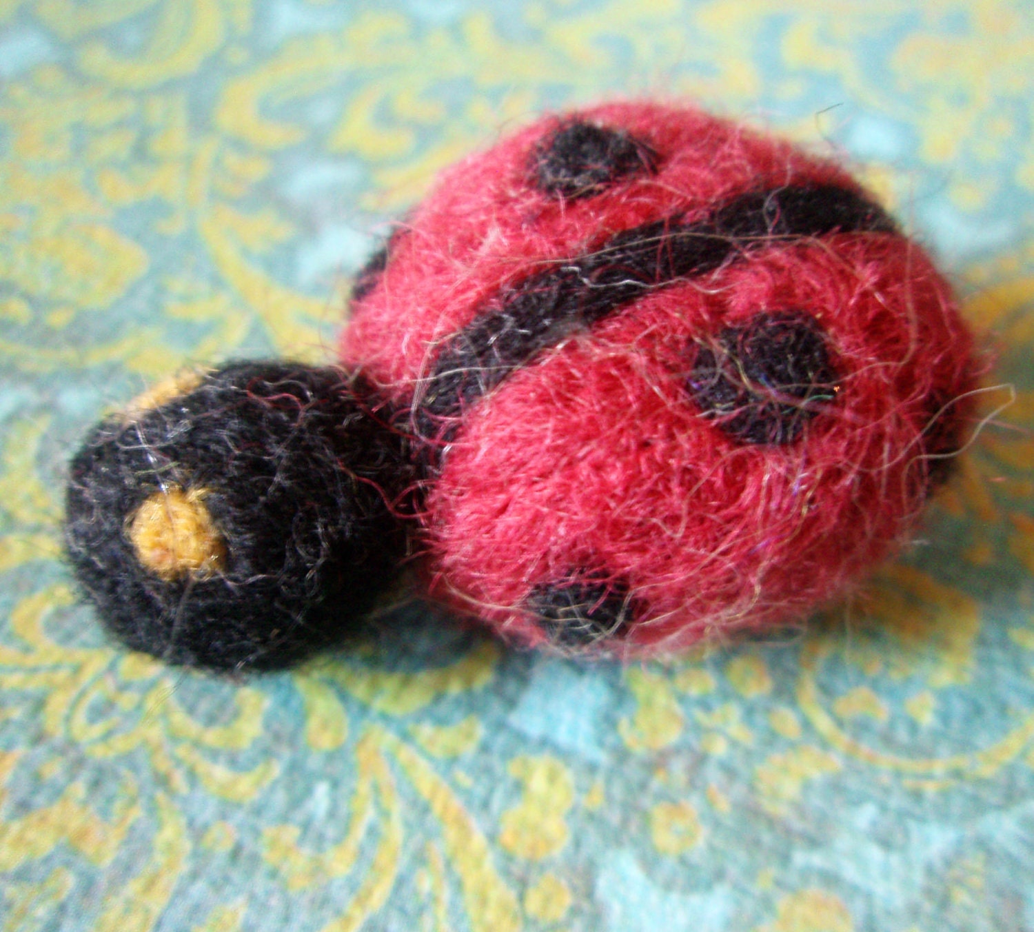 Needle Felted Miss Lady Beetle Plush Pin Brooch Magnet