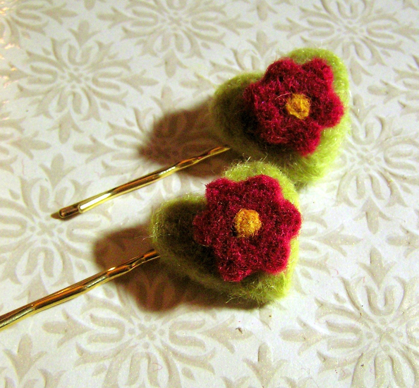 Needle Felted Flower and Heart Necklace -- You Choose the Colors